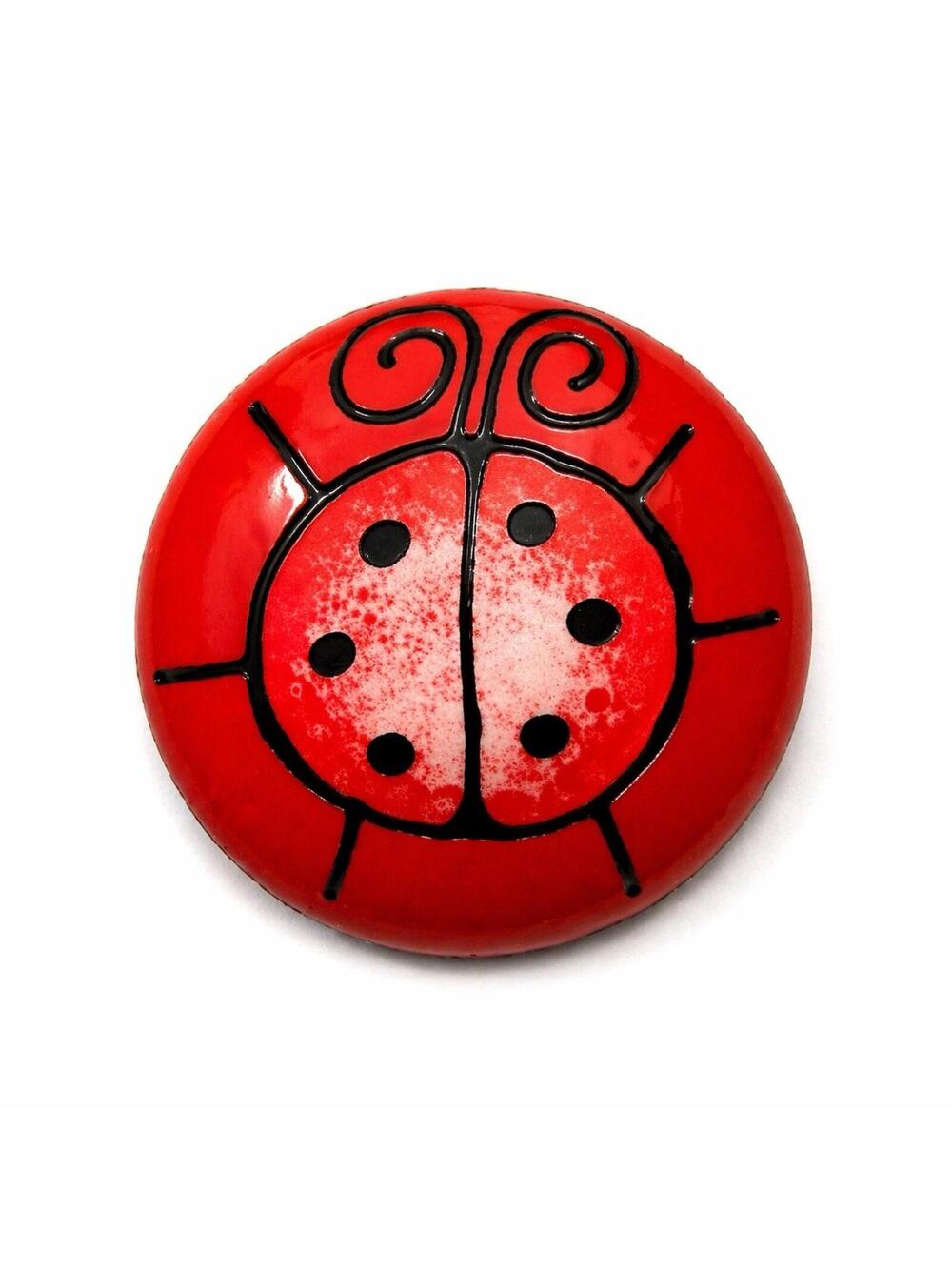 Vintage Ladybug Brooch Red Black Enamel Round Pin Cute